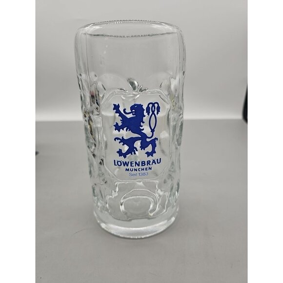 Vintage LOWENBRAU BEER MUG HEAVY 1 Liter Glass MUNCHEN SINCE 1383 GERMANY HUUUGE - Picture 1 of 5